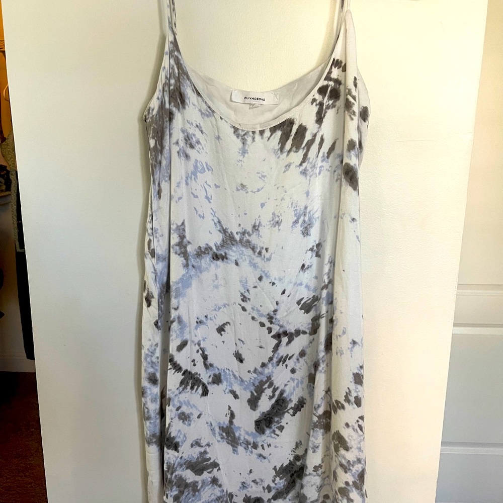 White gray blue tie dye dress